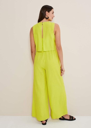 Phase Eight Aubrey Lime Linen Wide Leg Jumpsuit Light Green Australia | YZ7921683